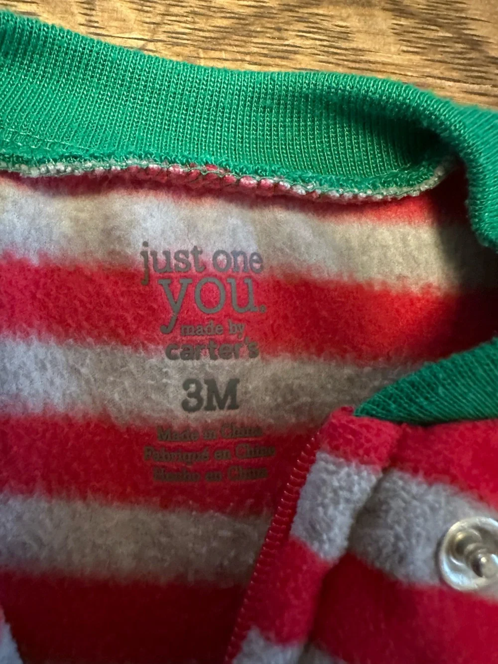 Carter’s Red & Gray Striped One-Piece Sleepsuit with Reindeer Applique